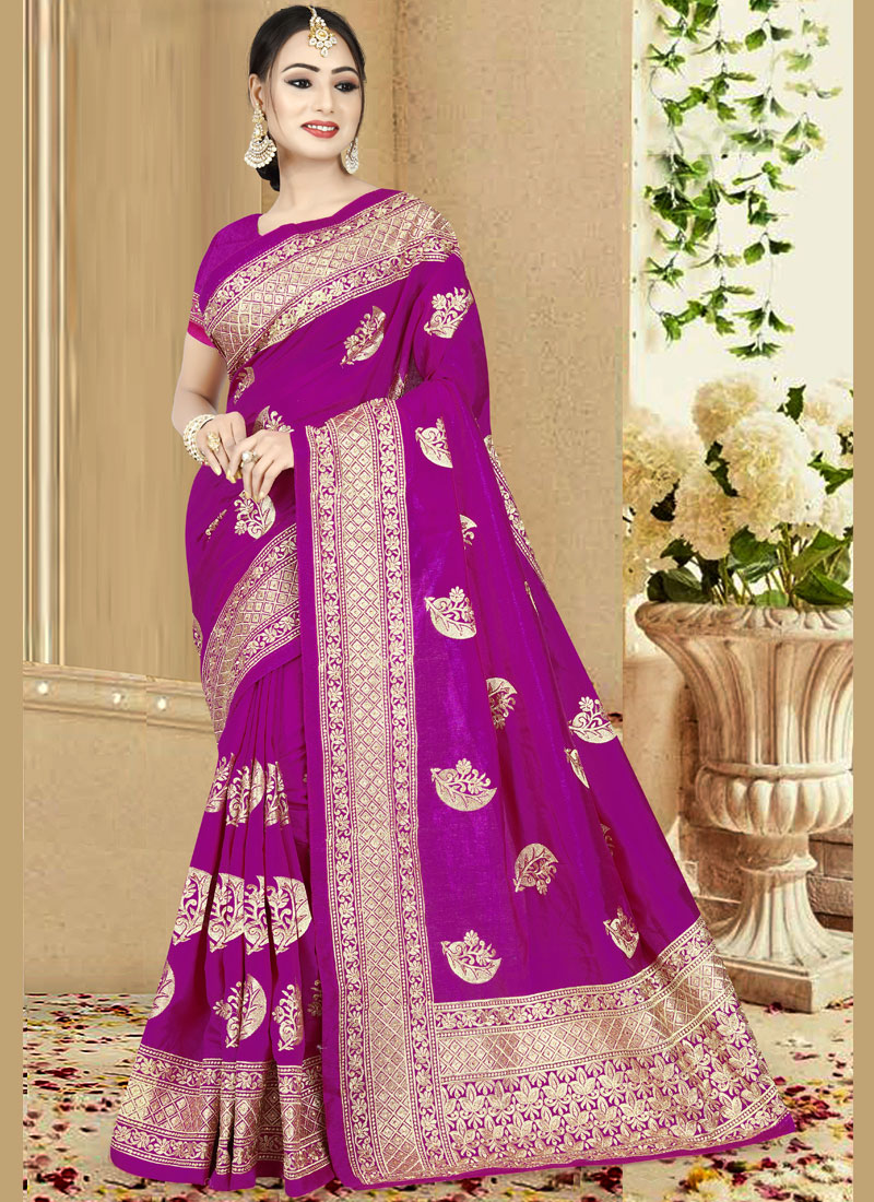 Designer Saree Embroidered Art Silk In Purple Buy Online 