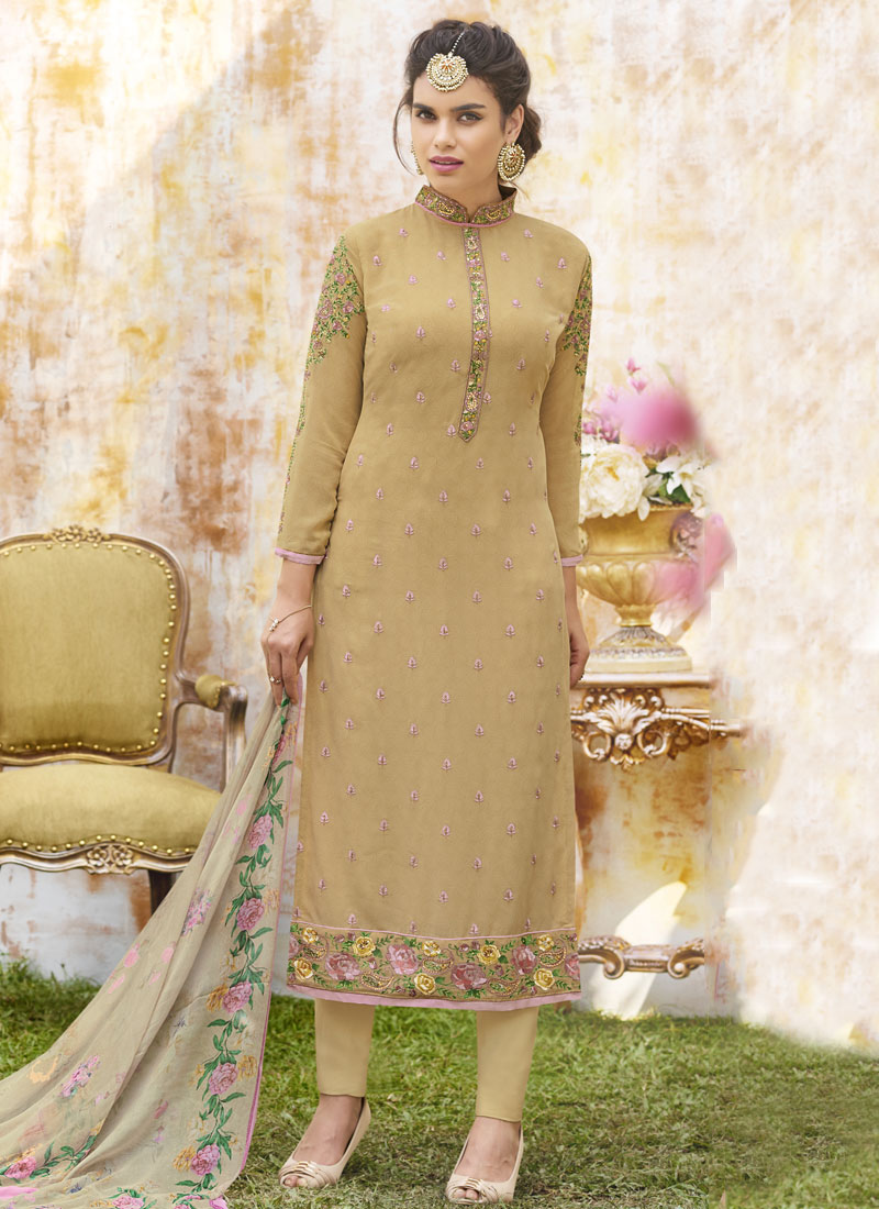 Buy Embroidered Work Designer Straight Suit : 81539