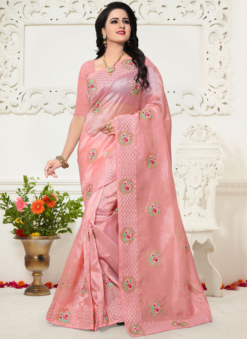 Buy Embroidered Work Pink Saree Online : 84155