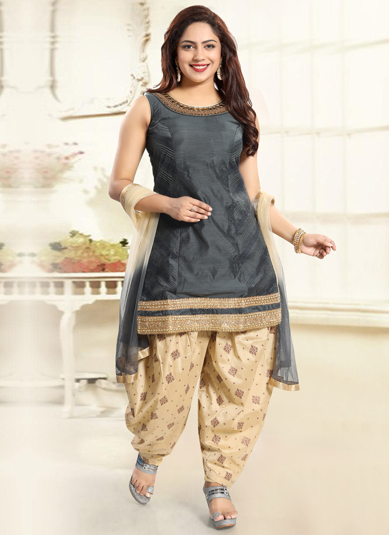 Buy Grey Silk Punjabi Suit Online Salwar Kameez 3174