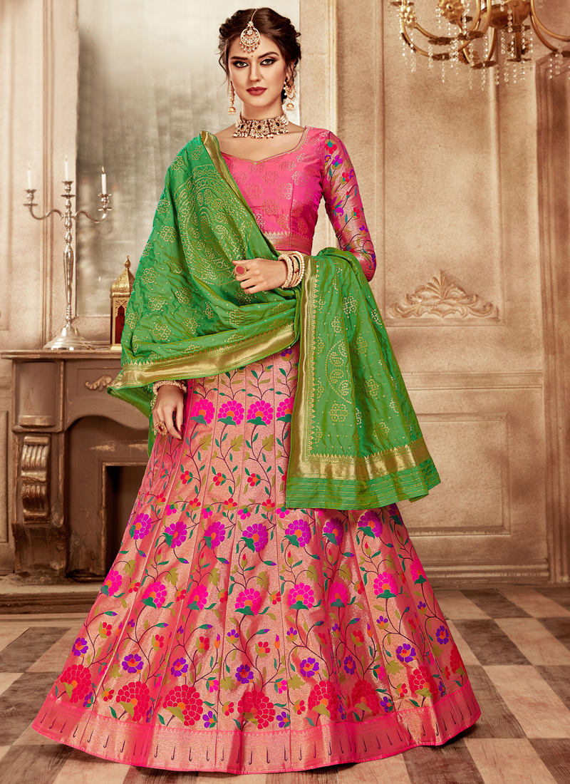 Fashion Hub Party Wear Semi Stitched Banarasi Silk Lehenga Choli