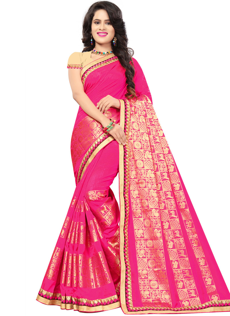 Buy Jacquard Silk Hot Pink Classic Saree Online 94893