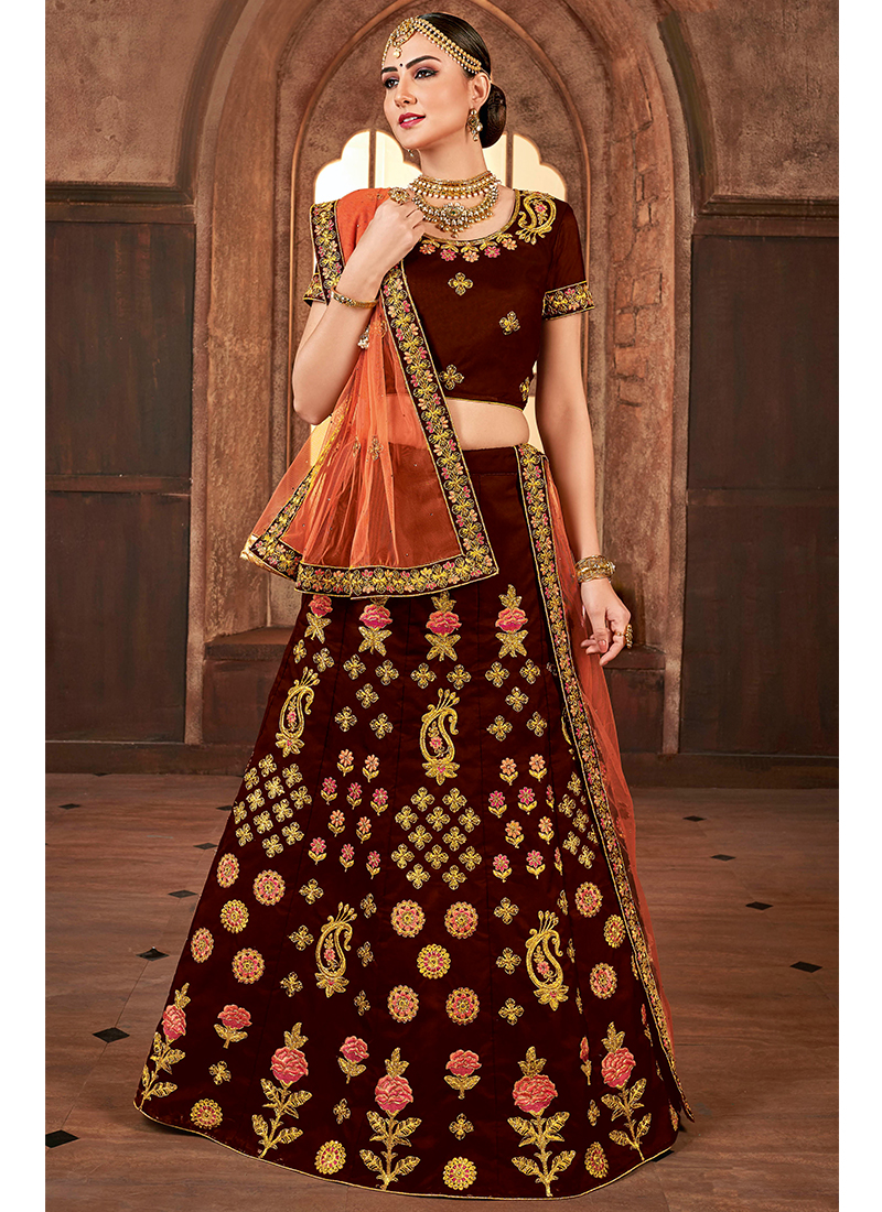 maroon lehenga with golden choli