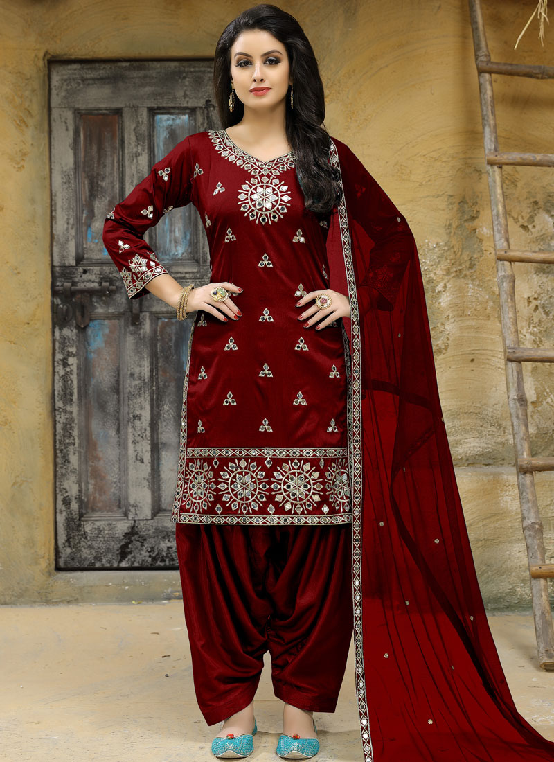Shop Online Maroon Mirror Work Punjabi Suit : 84598 - Salwar Kameez