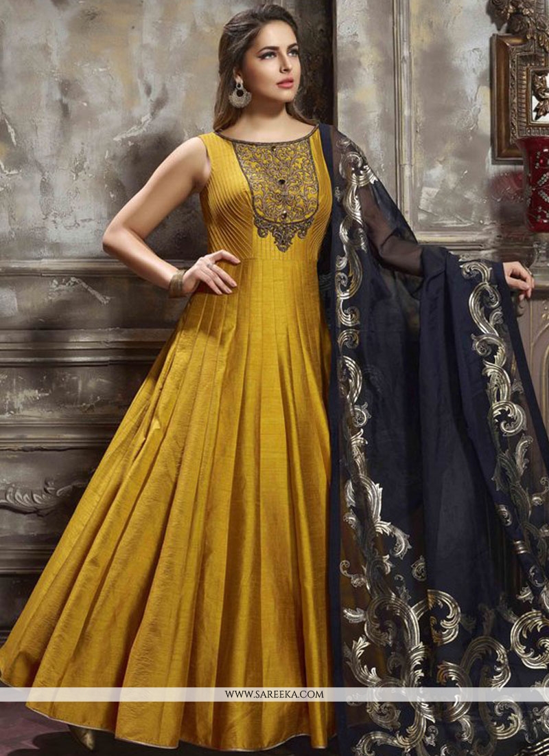 Shop Mustard Readymade Anarkali Suit Online : 74915