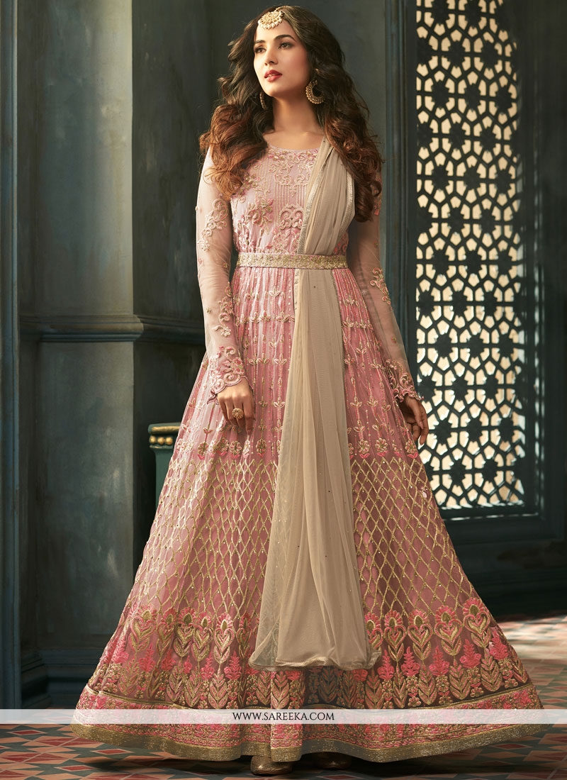 Net embroidered work anarkali salwar kameez buy online  salwar kameez