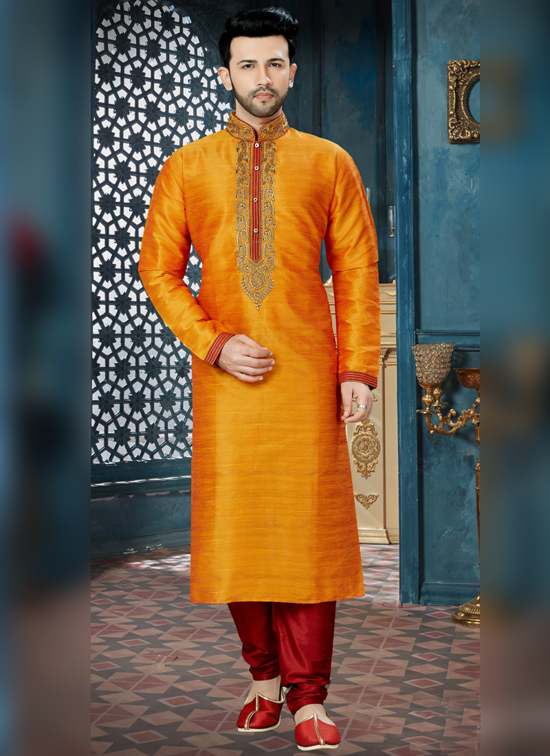 Shop Online Orange Reception Kurta Pyjama 88936