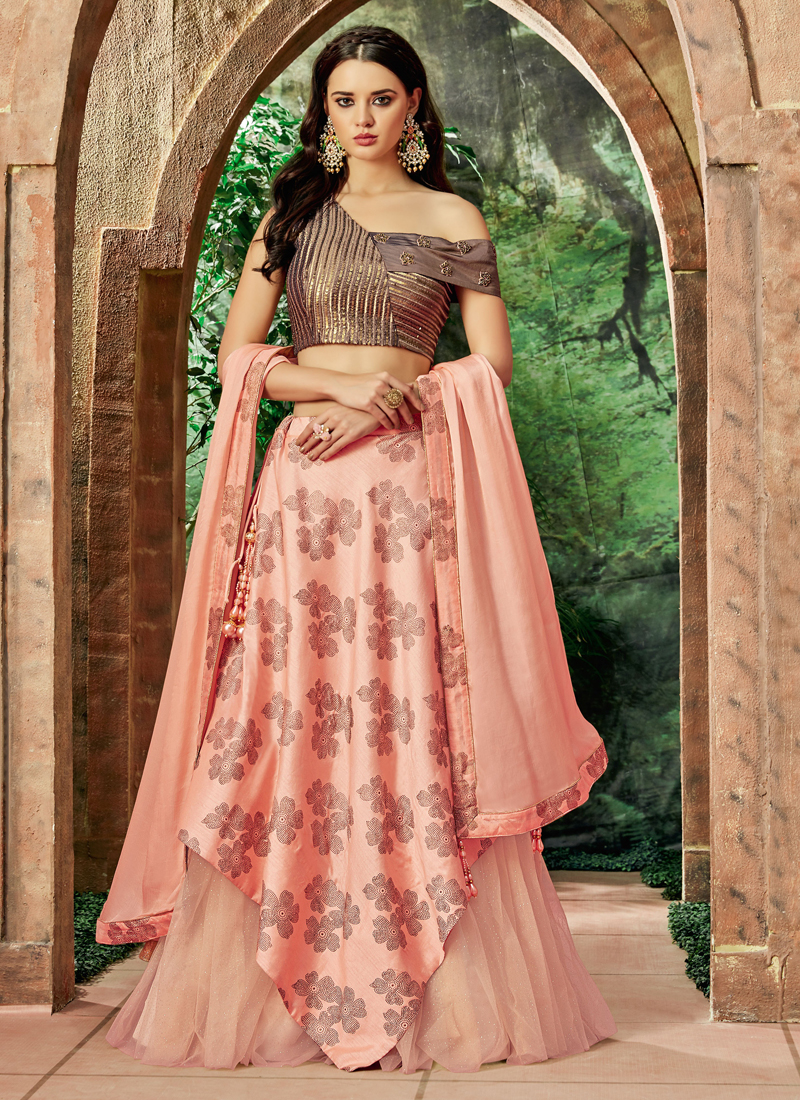 Pink Hand Embroidered Lehenga With Off-Shoulder Choli Lehenga 1753LG08