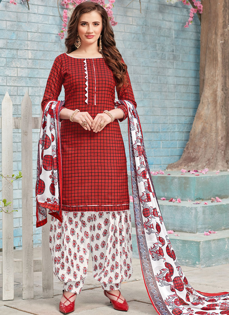 Poly Cotton Maroon Punjabi Suit