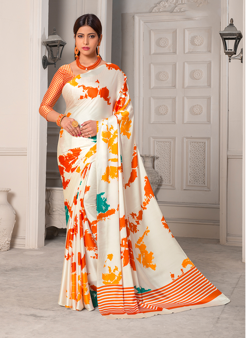 Buy Print Satin Silk Printed Saree In Multi Colour 92500 