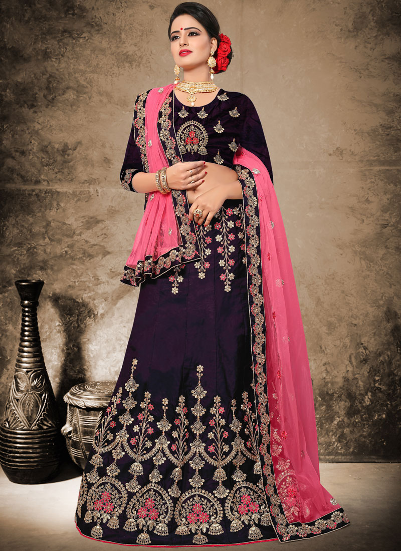 Shop Online Velvet Purple Lehenga Choli 83603 Wedding Lehenga Choli