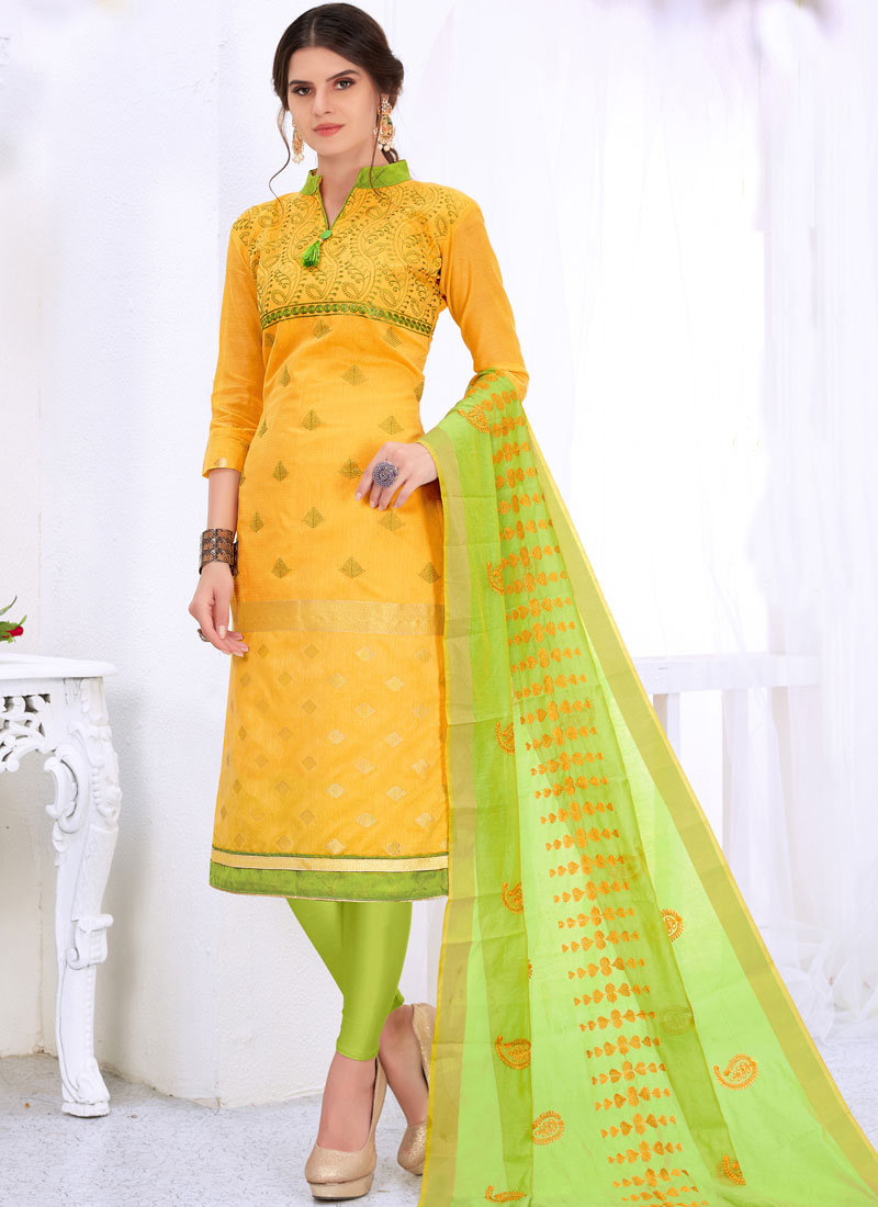 yellow cotton churidar