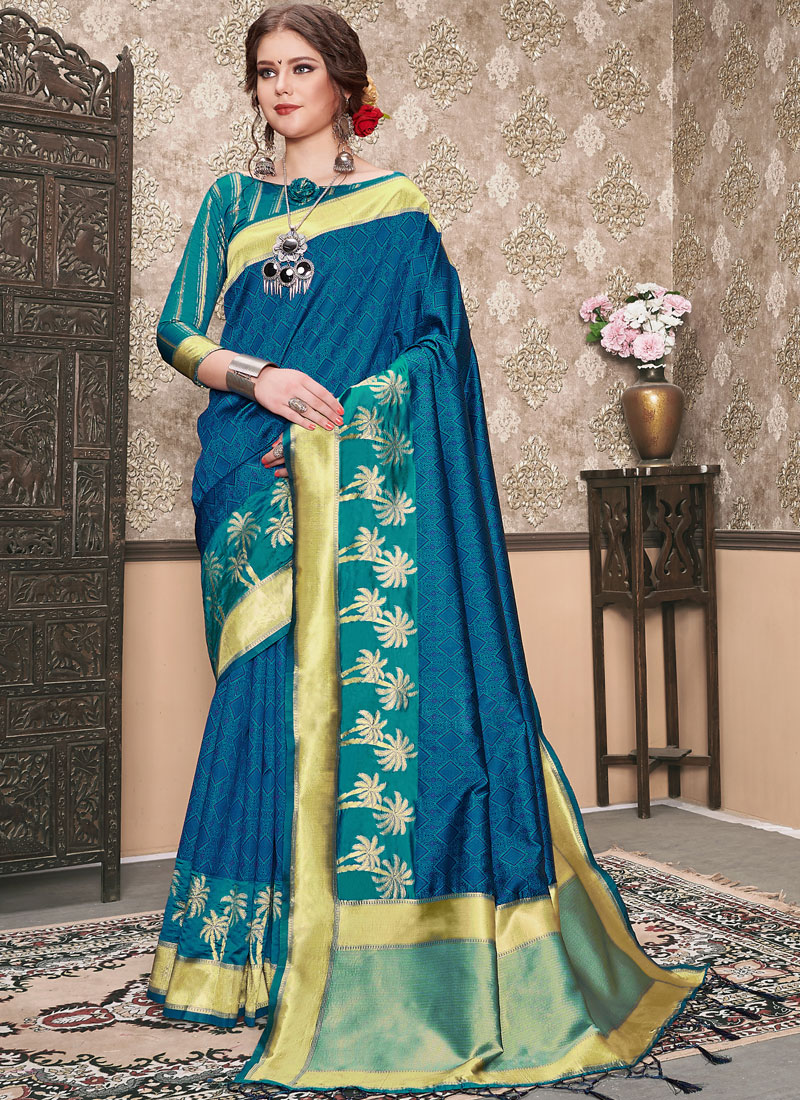 Buy Online Art Silk Blue Weaving Designer Traditional Saree 119008 