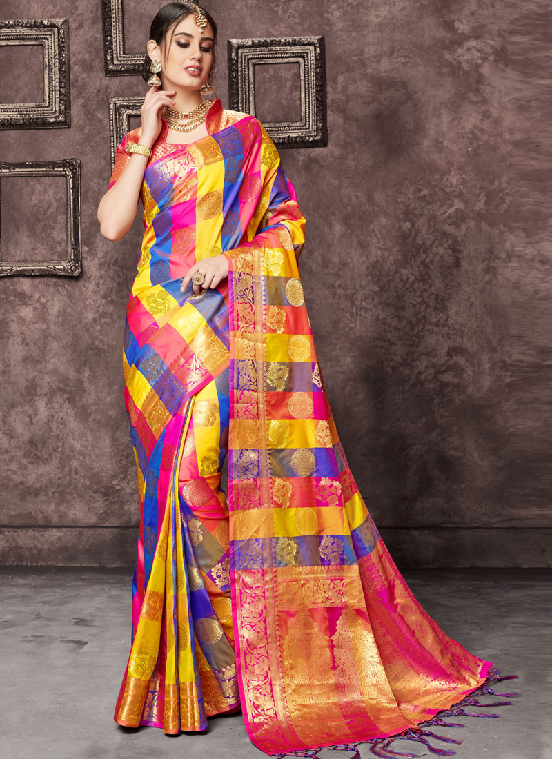 Buy Art Silk Designer Saree in Multi Colour Online