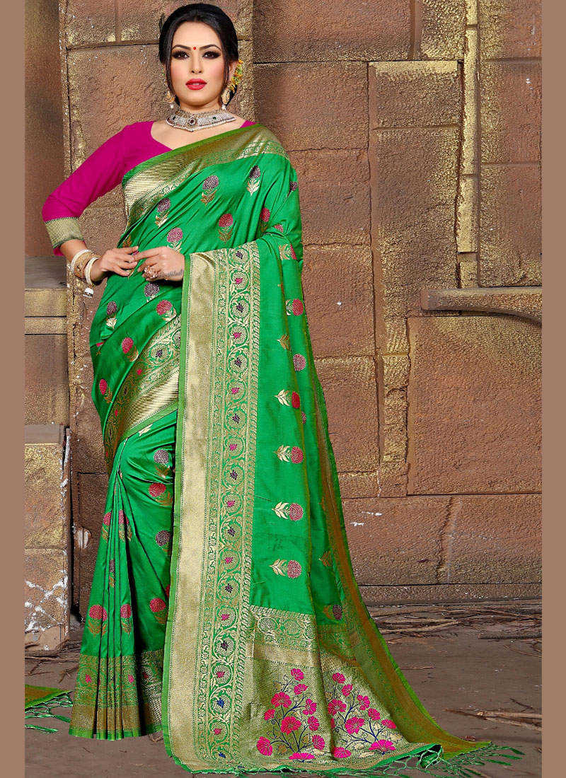 Buy Art Silk Designer Traditional Saree in Green Online 120223