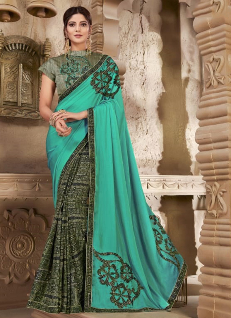 Shop Art Silk Green Traditional Saree Online : 99859