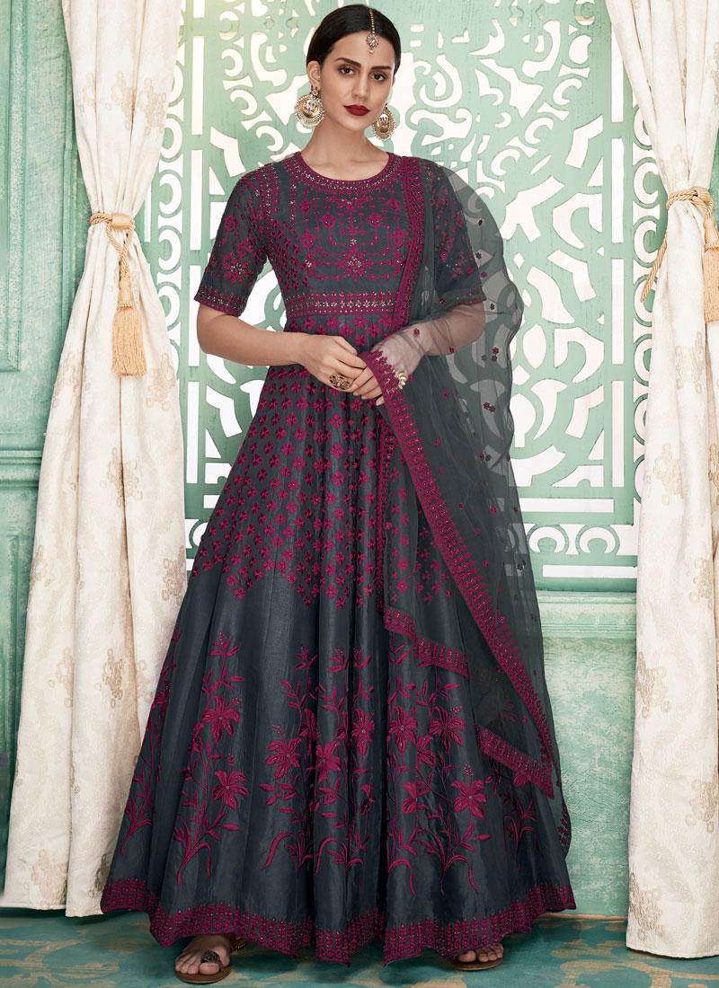 silk floor length anarkali