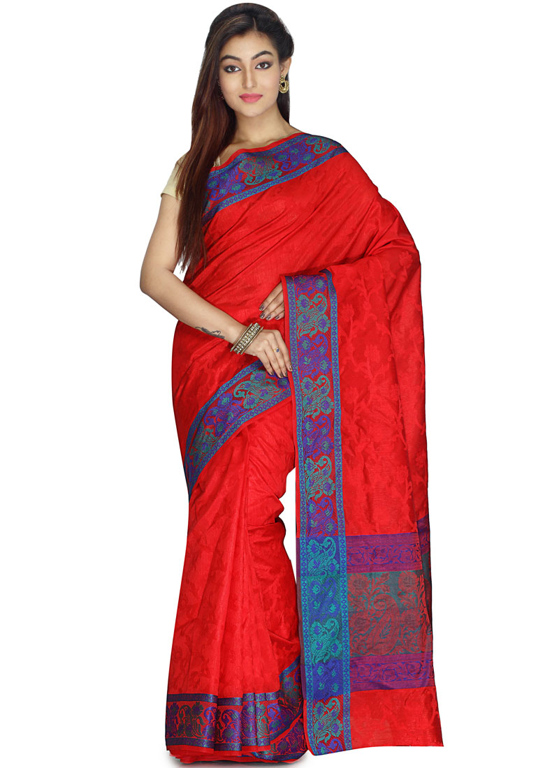 Shop Online Art Silk Red Weaving Designer Traditional Saree 117909 1029