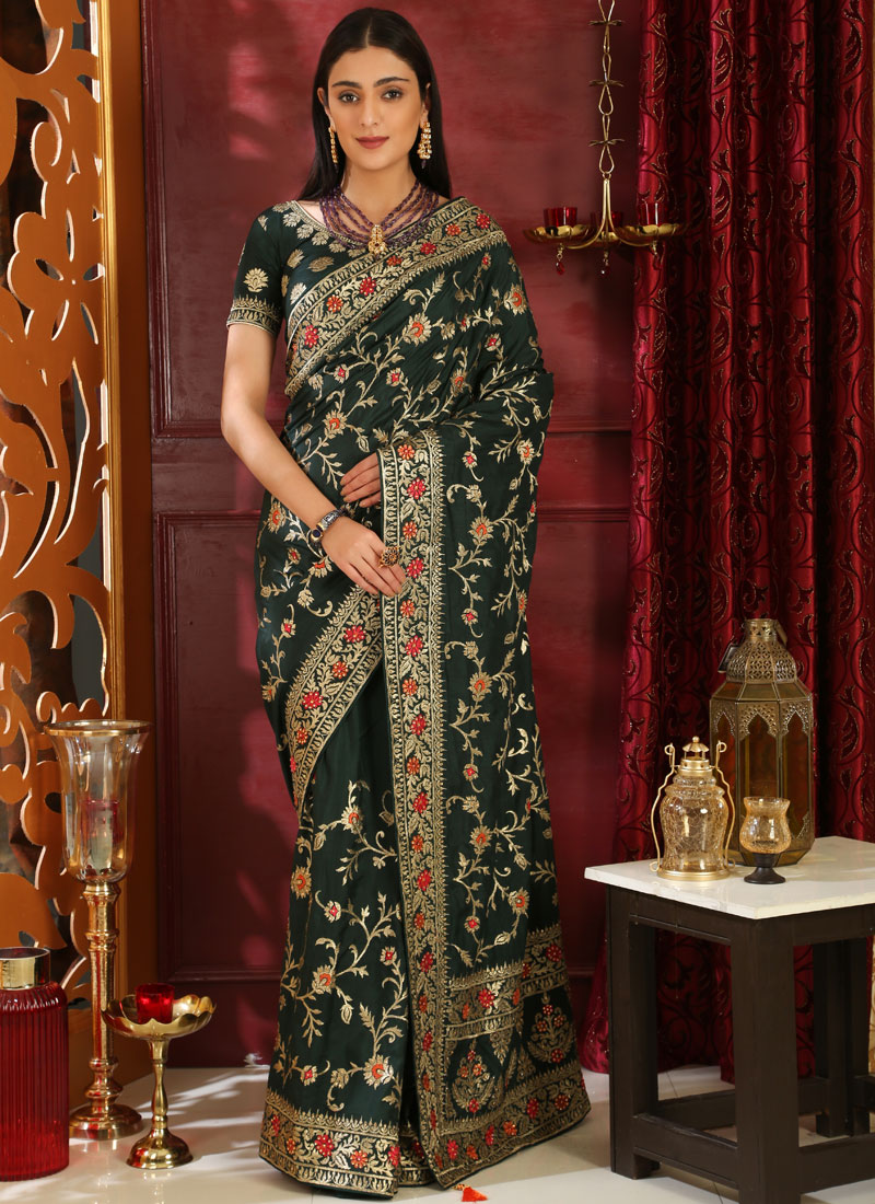 Buy Navy Blue Stone Work Raw Silk Saree - Koskii