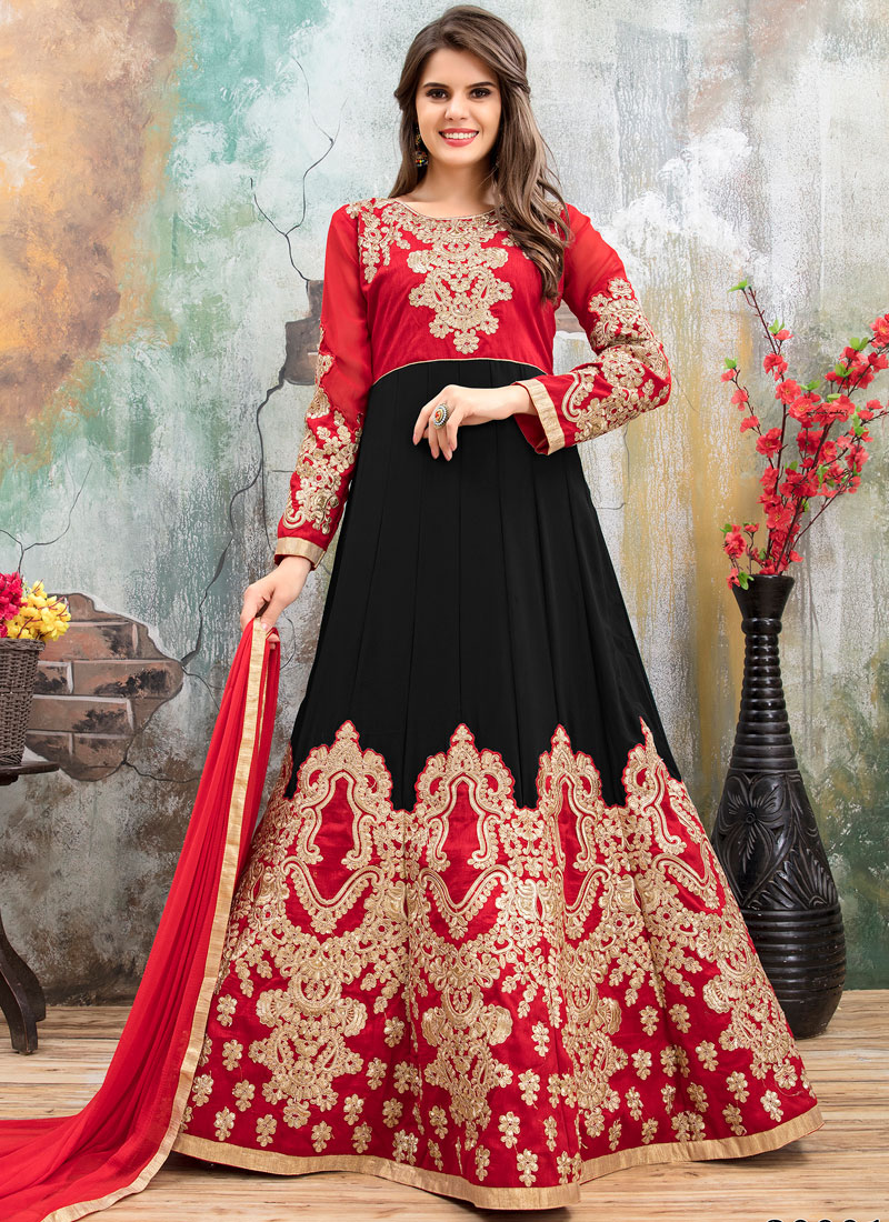 Buy Black and Red Floor Length Anarkali Suit Online