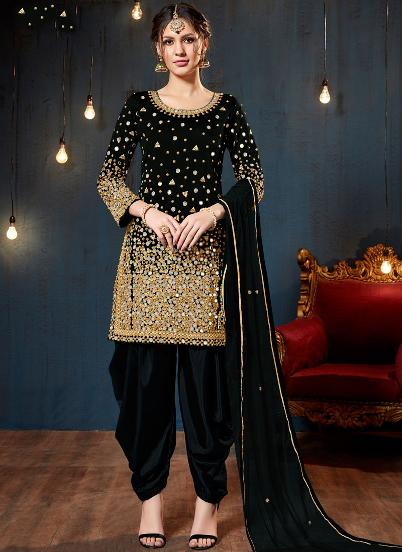 Buy Online Black Designer Patiala Salwar Kameez : 106908 -