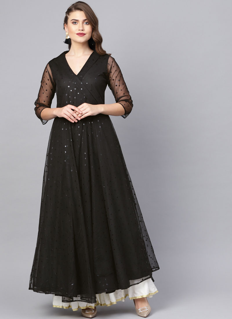 Buy Online Fancy Designer Women Black Plain Front Slit Top Slit Kurti Cape  Dress Kurti  Lady India