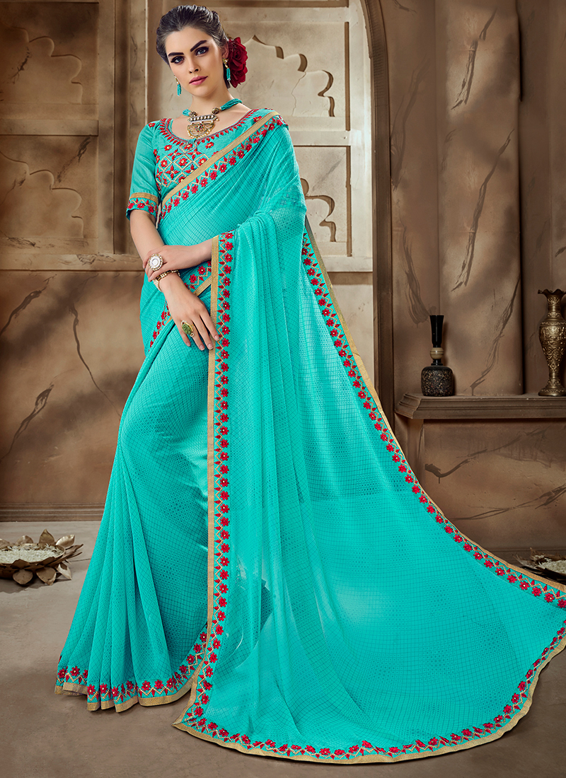 blue saree traditional look