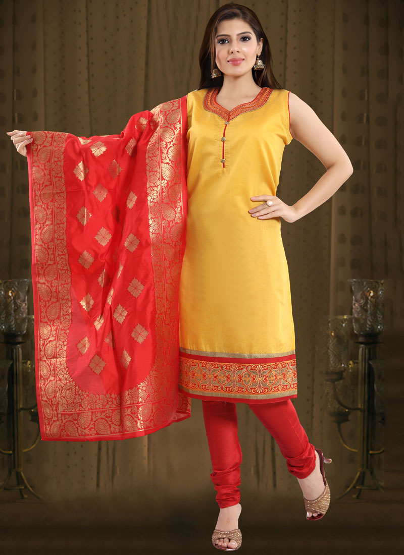 red and yellow churidar