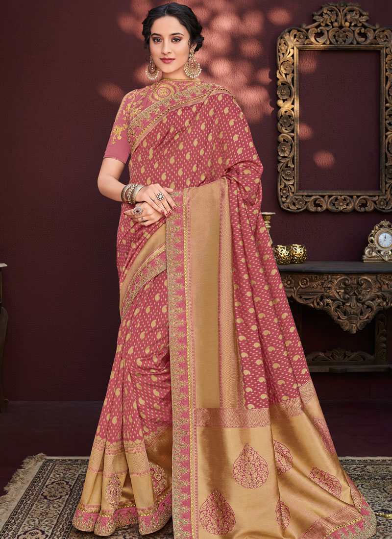 Buy Online Classic Saree Stone Work Banarasi Silk in Red : 106882 -