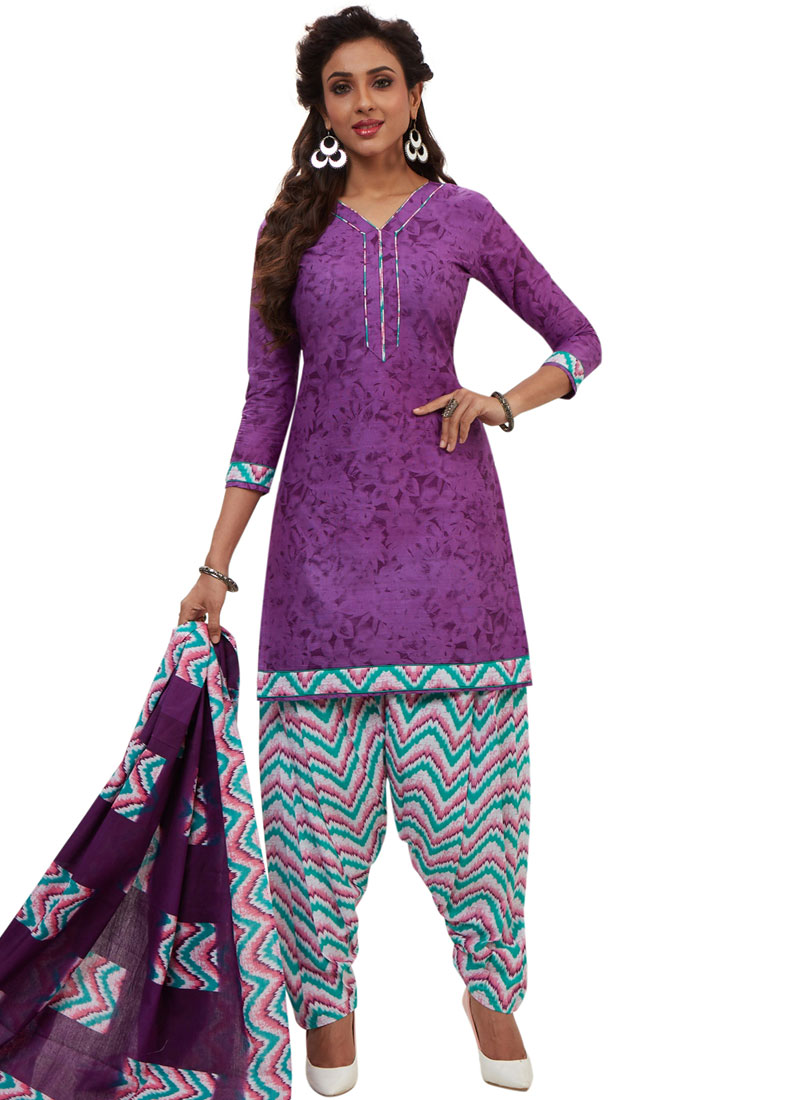 Buy Cotton Lavender Patiala Salwar Suit : 124093