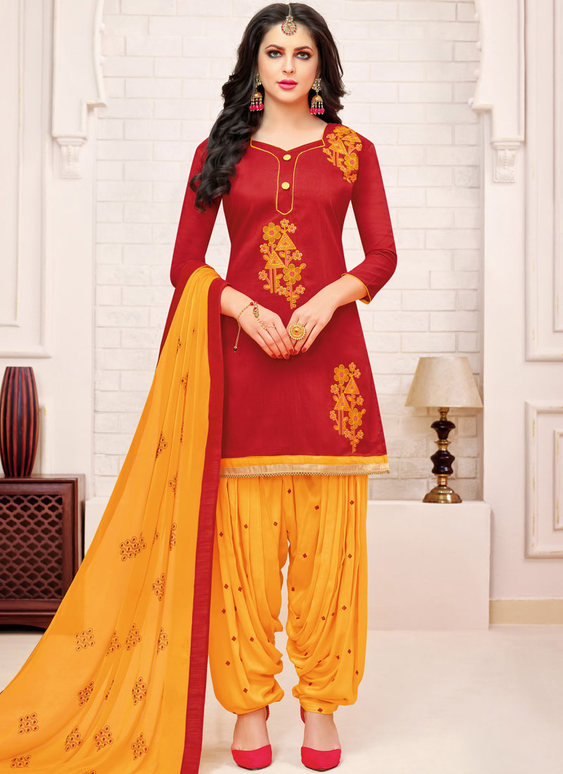 Buy online Vibrant Red Knitted Patiala Salwar from Churidars