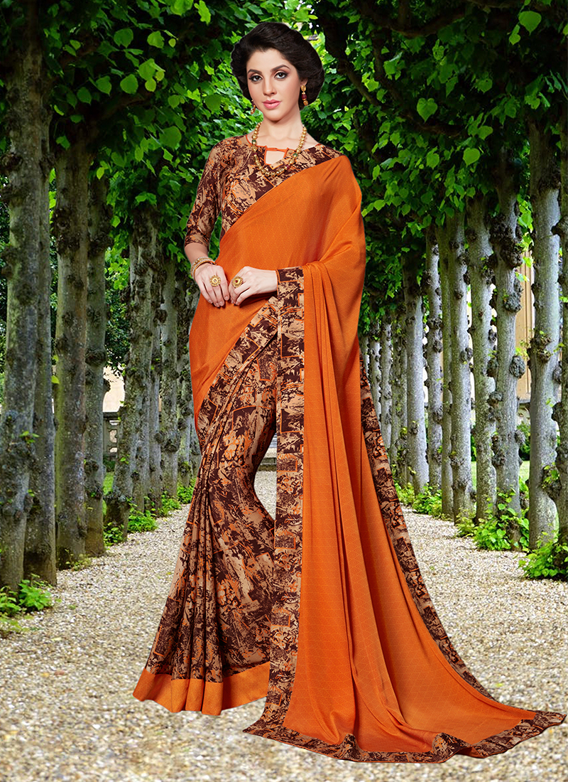 floral print crepe sarees