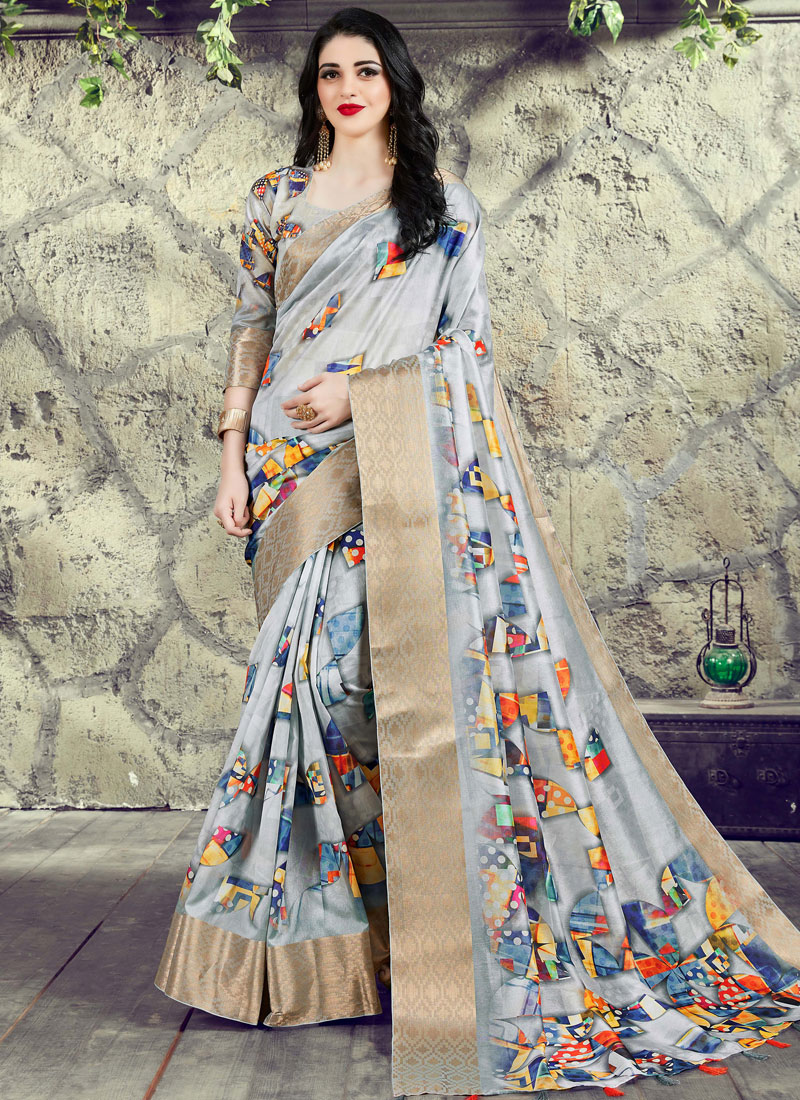 Buy Multi Colour Casual Cotton Printed Saree : 118787 -