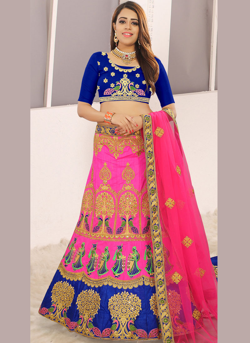blue and pink lehenga choli