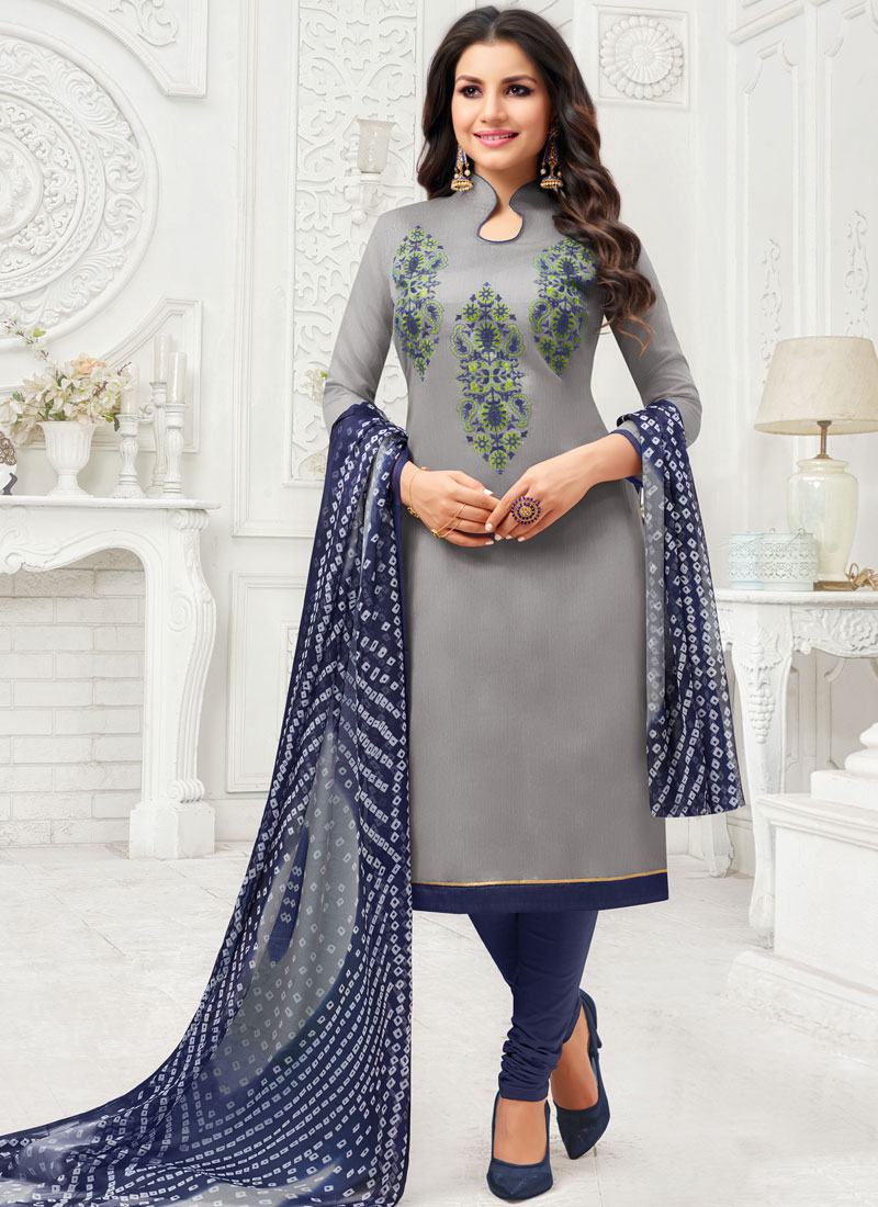 Embroidered Art Silk Grey Salwar Kameez Buy Online 