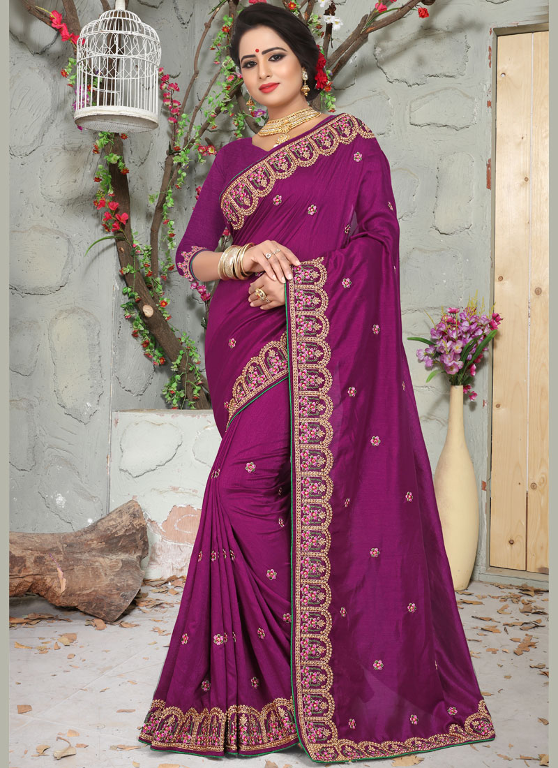 Buy Embroidered Art Silk Traditional Designer Saree Online