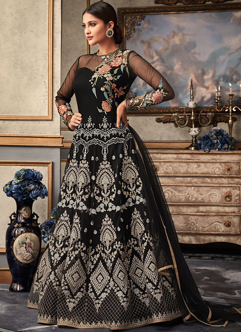 Buy Embroidered Black Floor Length Anarkali Suit Online