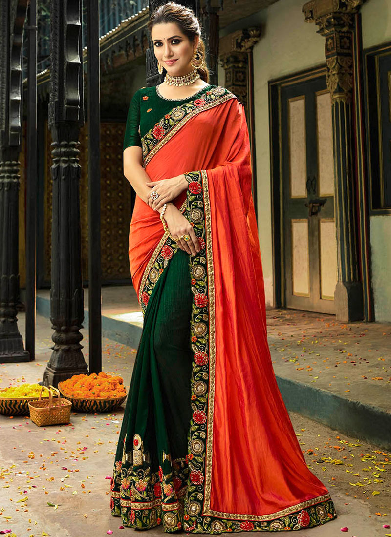 Buy Online Pastel Green Kanjeevaram Soft Silk Saree| Orange Zari Pallu –  Pure Elegance