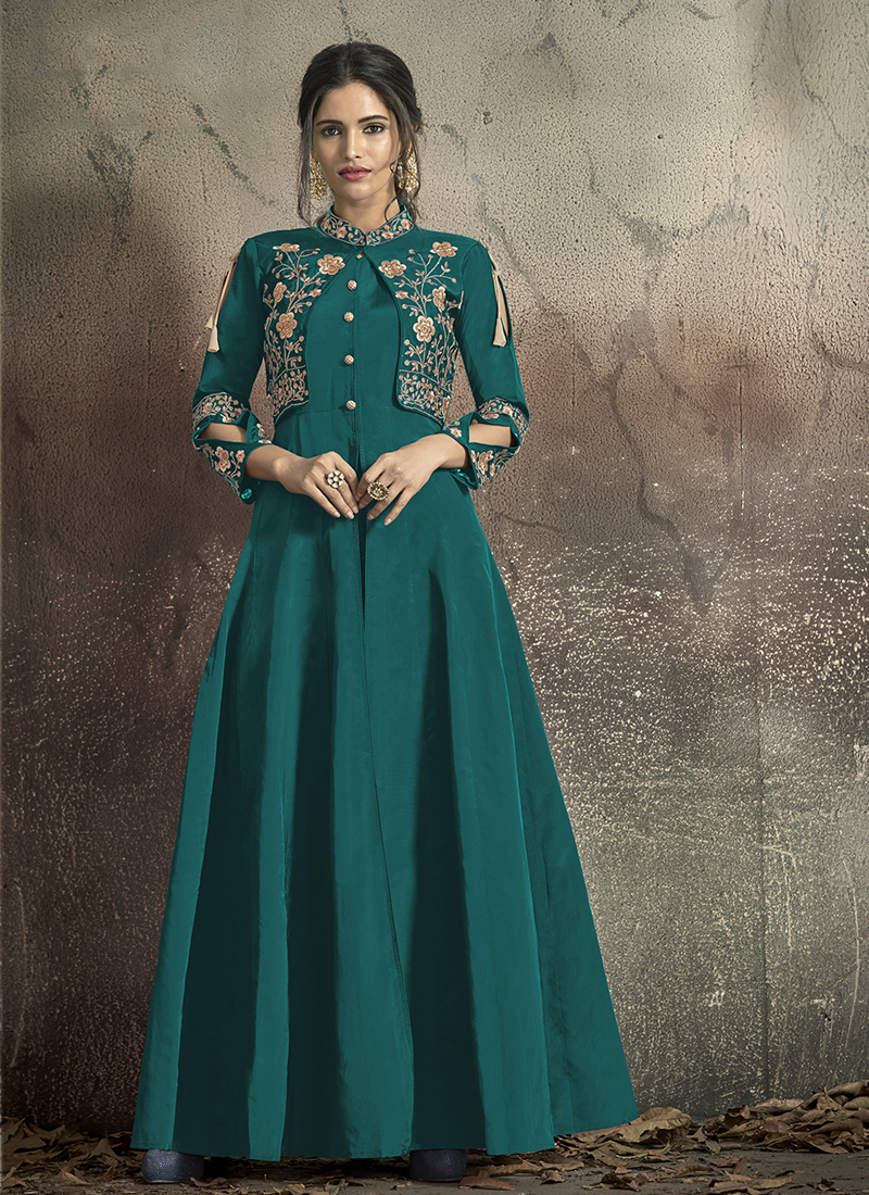 teal designer dress