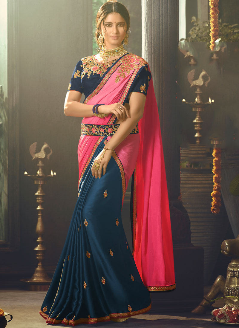 Buy Online Faux Chiffon Designer Half N Half Saree 960