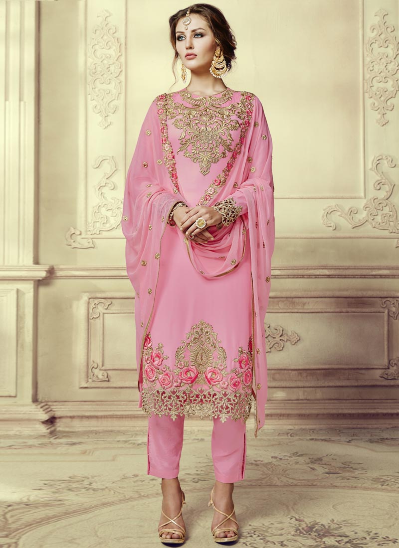 Buy Faux Resham Work Pant Style Suit Online 73514