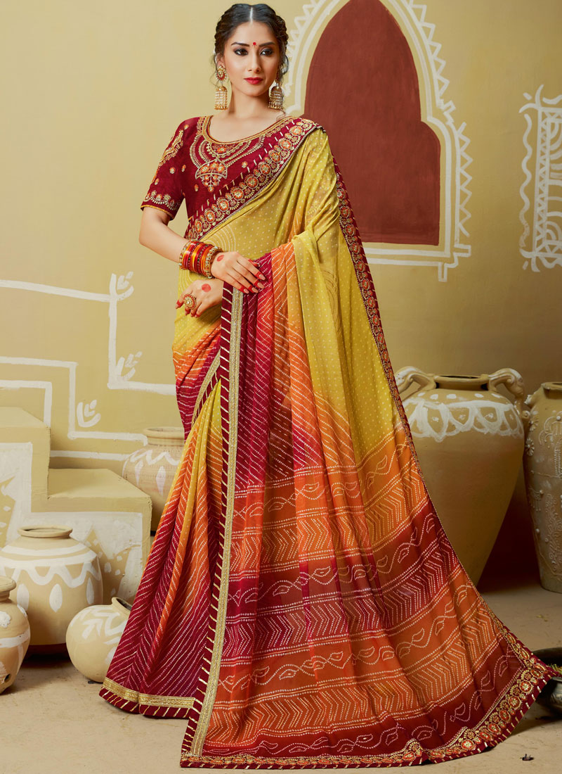 Buy Online Georgette Multi Colour Printed Saree 128377