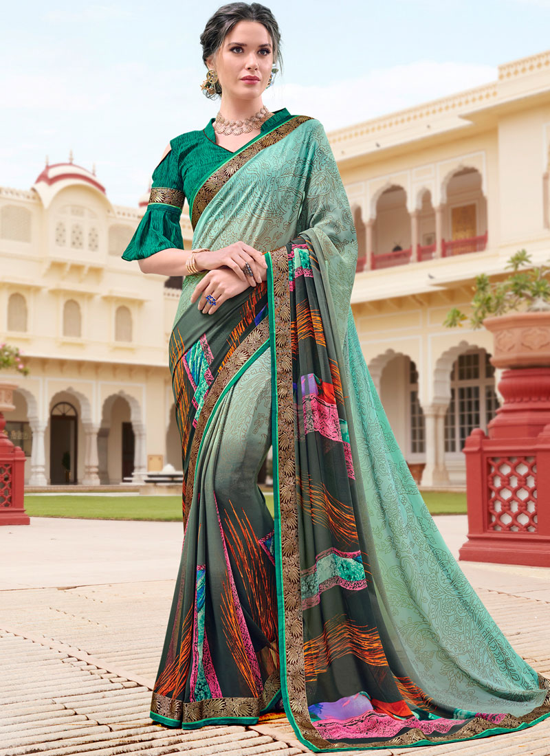 sari Shop Online Green Georgette Casual Saree : 117673 -