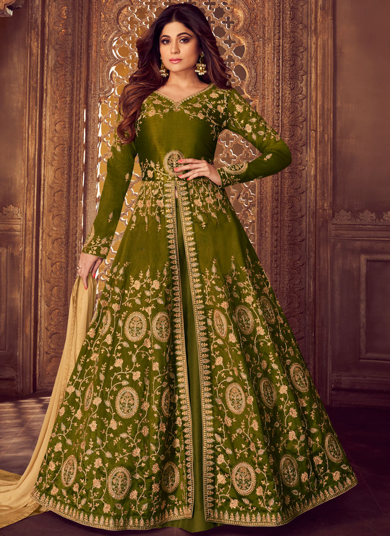 Green Malbari Silk Mehndi Designer Lehenga Choli buy online