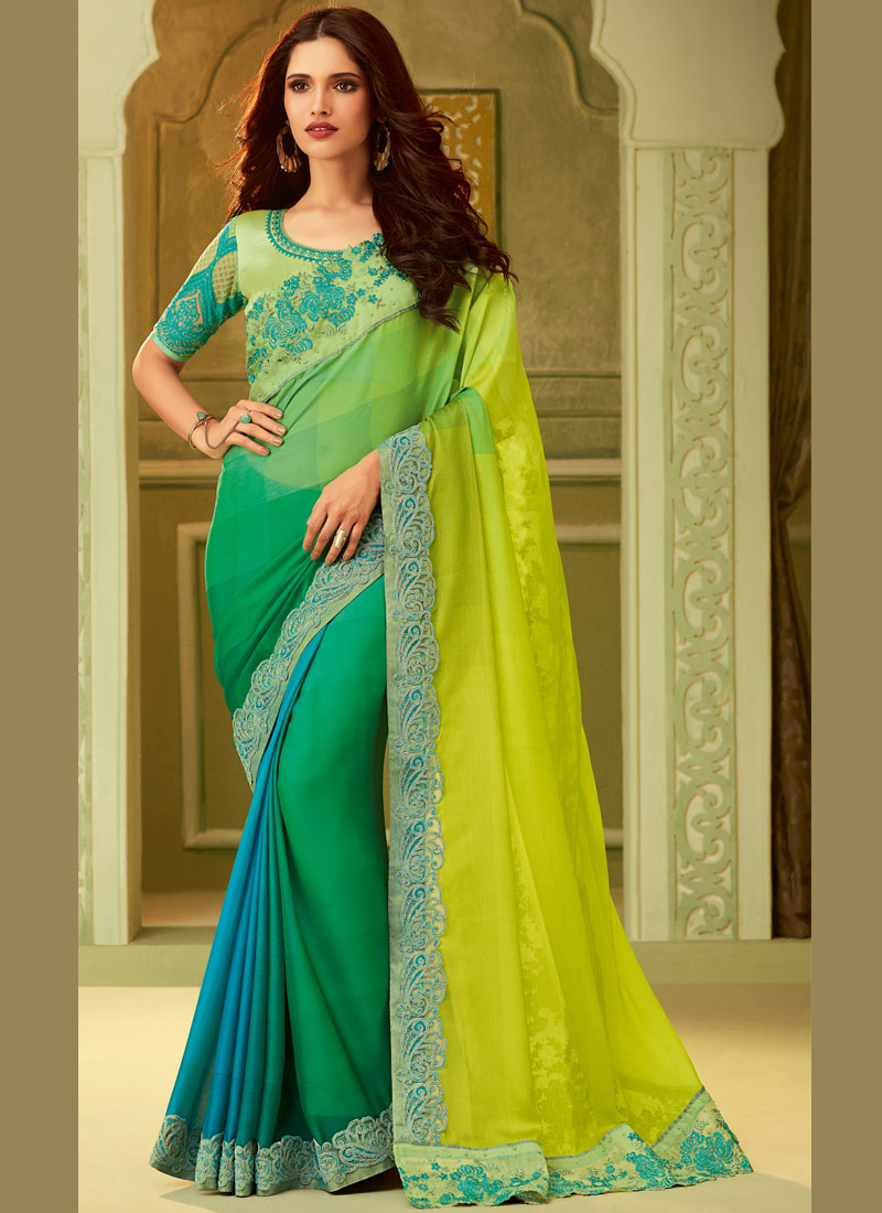 Buy Green Mehndi Designer Saree Online : 121141