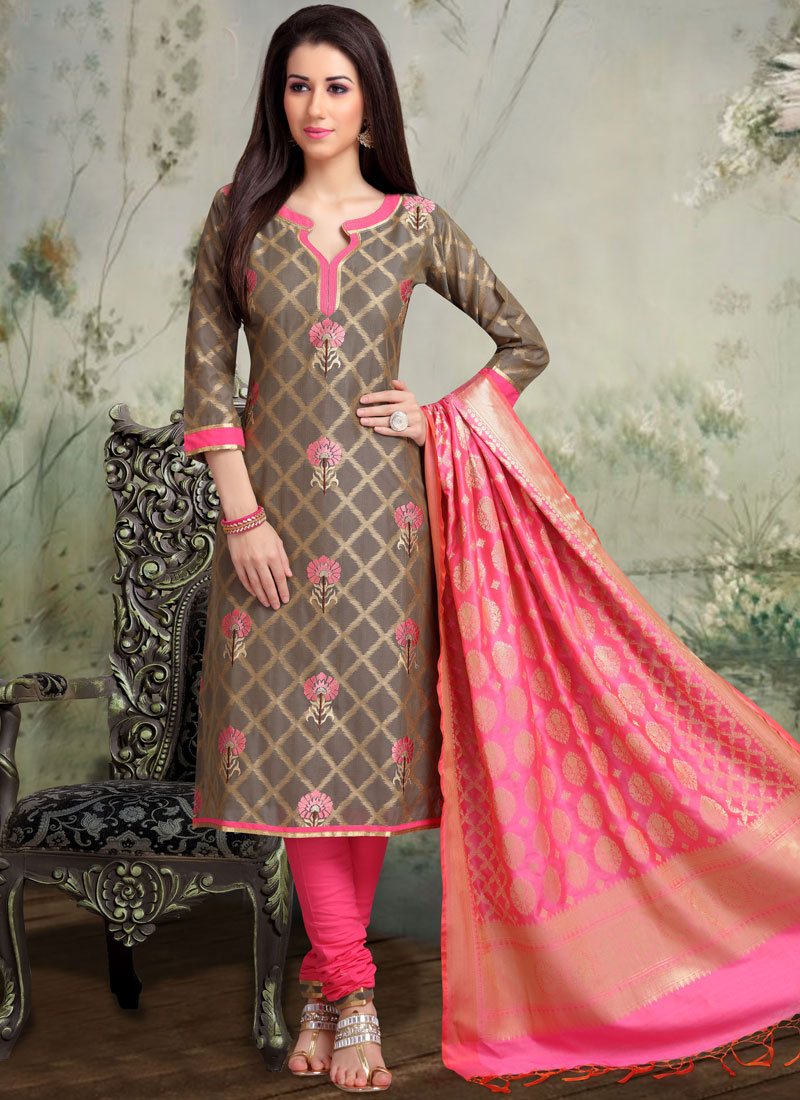 Buy Grey Color Churidar Salwar Suit Online