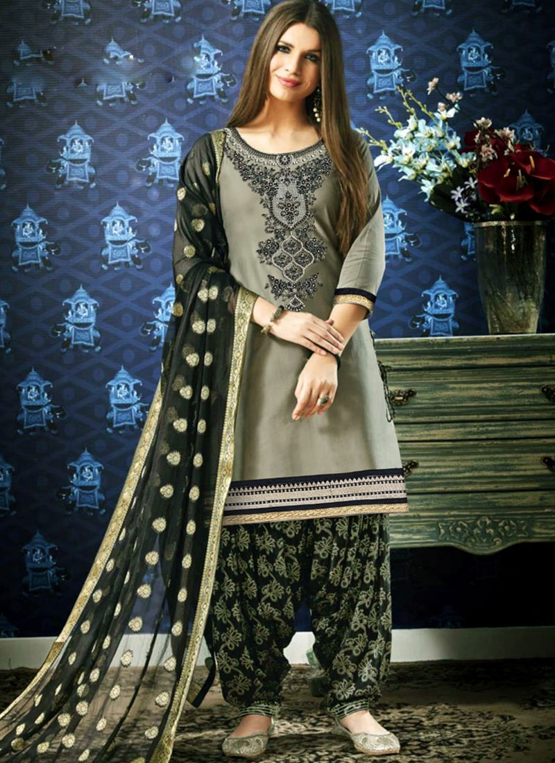 Patiala Grey Colour Punjabi Suit Design Punjabi Suit In Grey