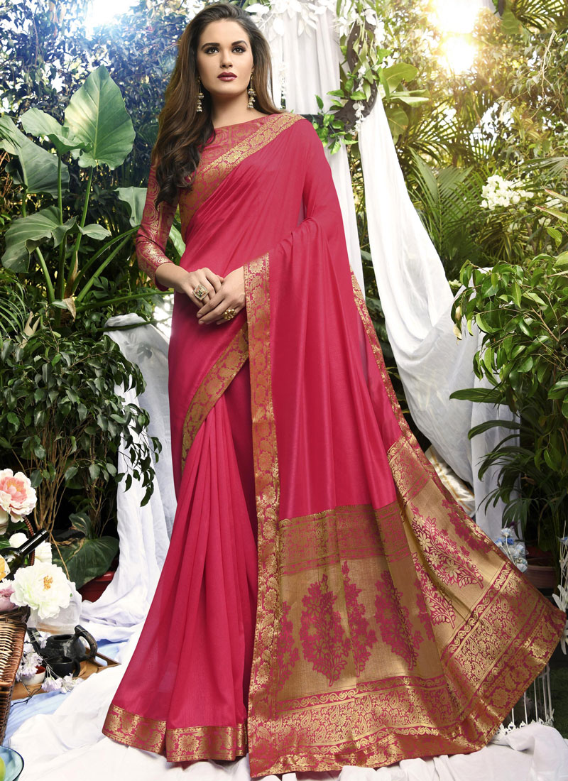 Buy Hot Pink Party Art Silk Traditional Designer Saree Online