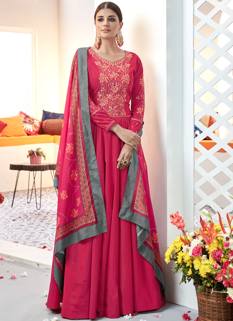 Buy Hot Pink Readymade Suit Online : 133693