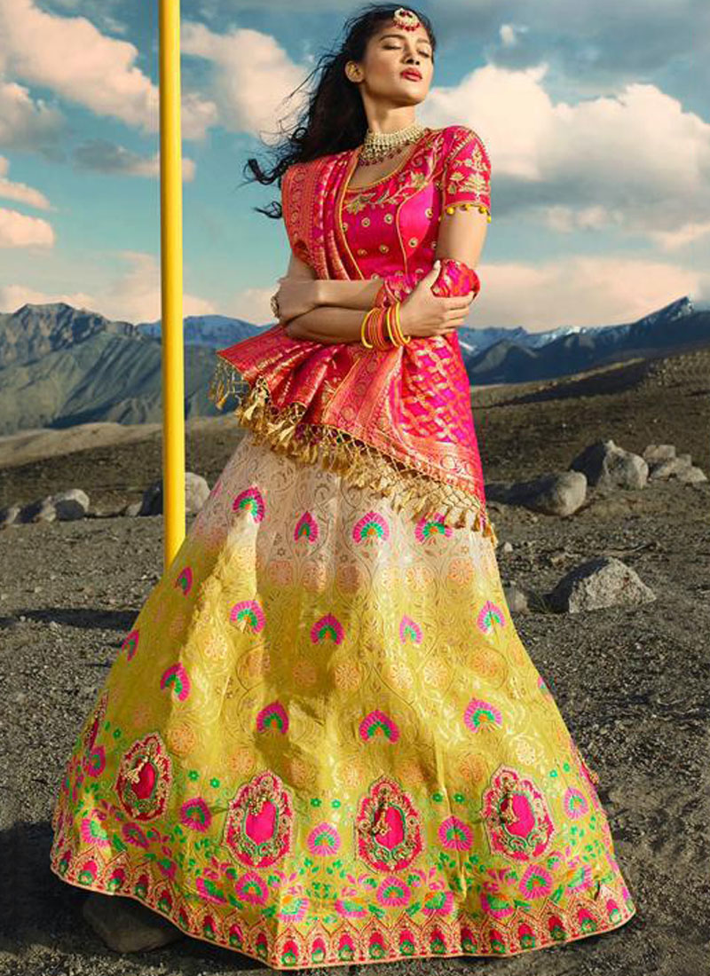 Yellow pink hot sale lehenga choli